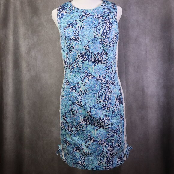 Lilly Pulitzer Dresses & Skirts - Lilly Pulitzer Mila Shift Dress Womens 4 Blue Light Aqua Spritz Bow Seahorse AOP